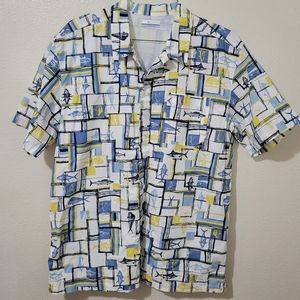Columbia PFG Fish Print Short Sleeve Button Down Shirt Men's Size Large